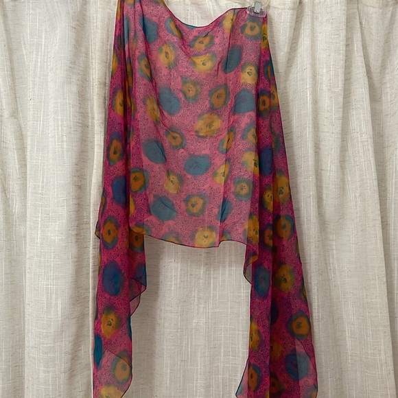 Scarf Vintage Beautiful Pink, Blue, gold - Picture 3 of 4